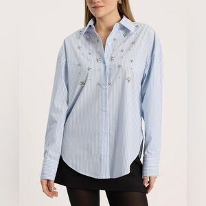EXPRESS Embellished Striped Boyfriend Portofino Shirt size Small